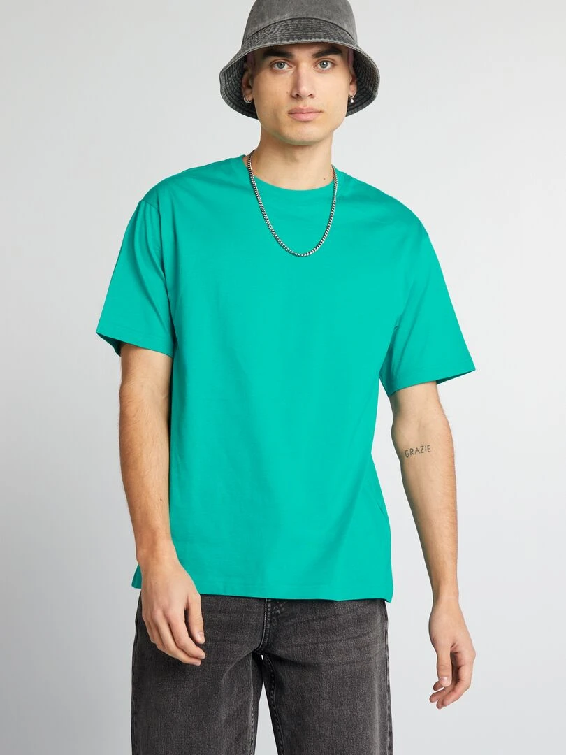 T shirt uni à col rond   vert