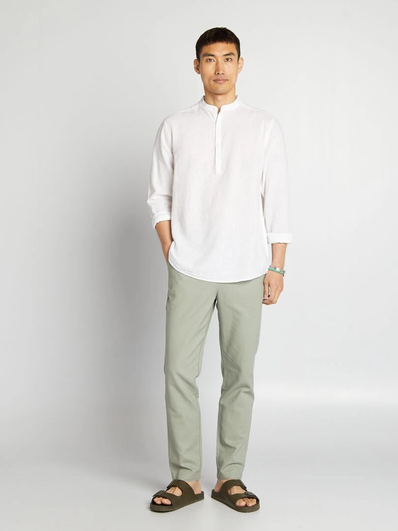 Pantalon chino coupe slim en lin mélangé Vert