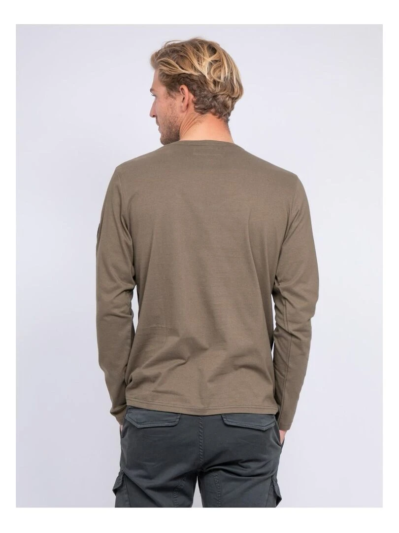 T shirt manches longues col rond pur coton JANITOU   Kaki