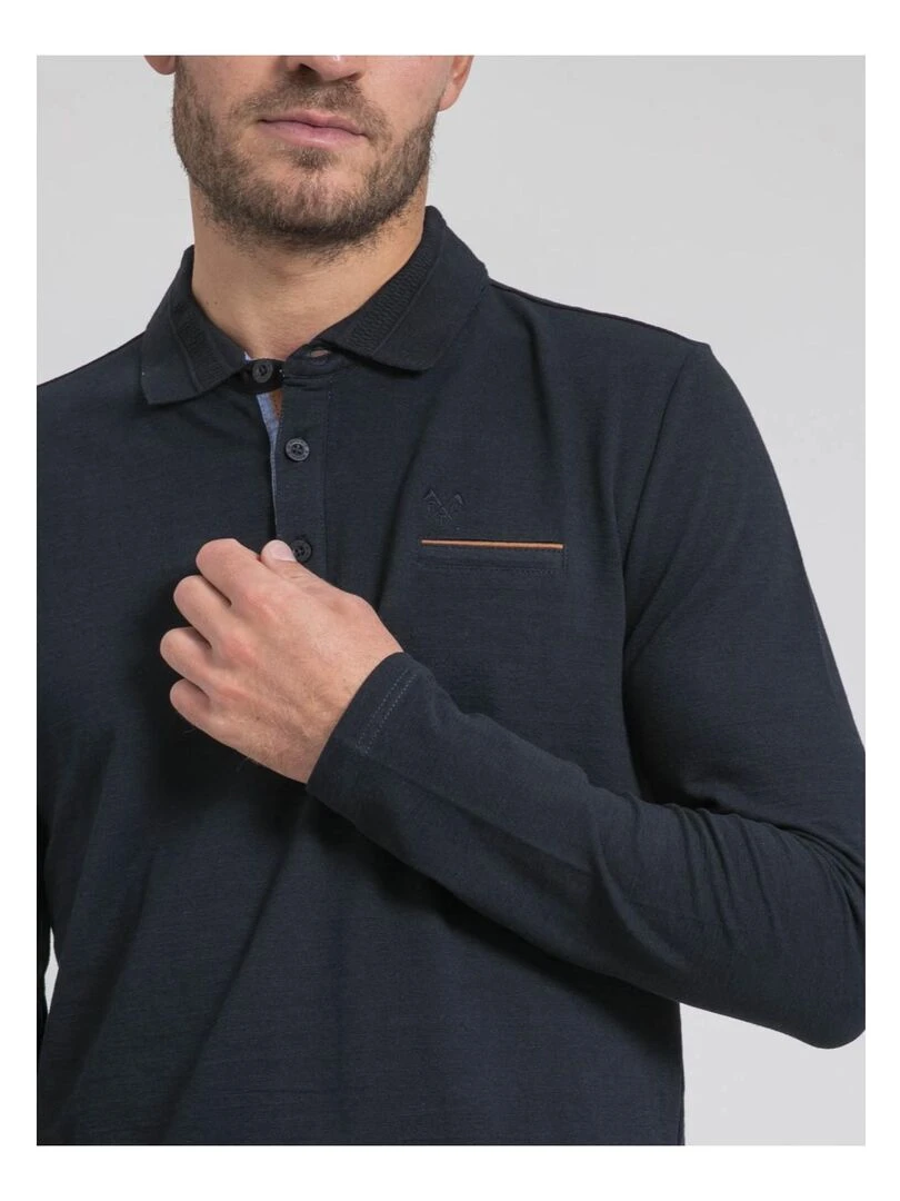Polo manches longues pur coton PAYOSAN   Bleu marine