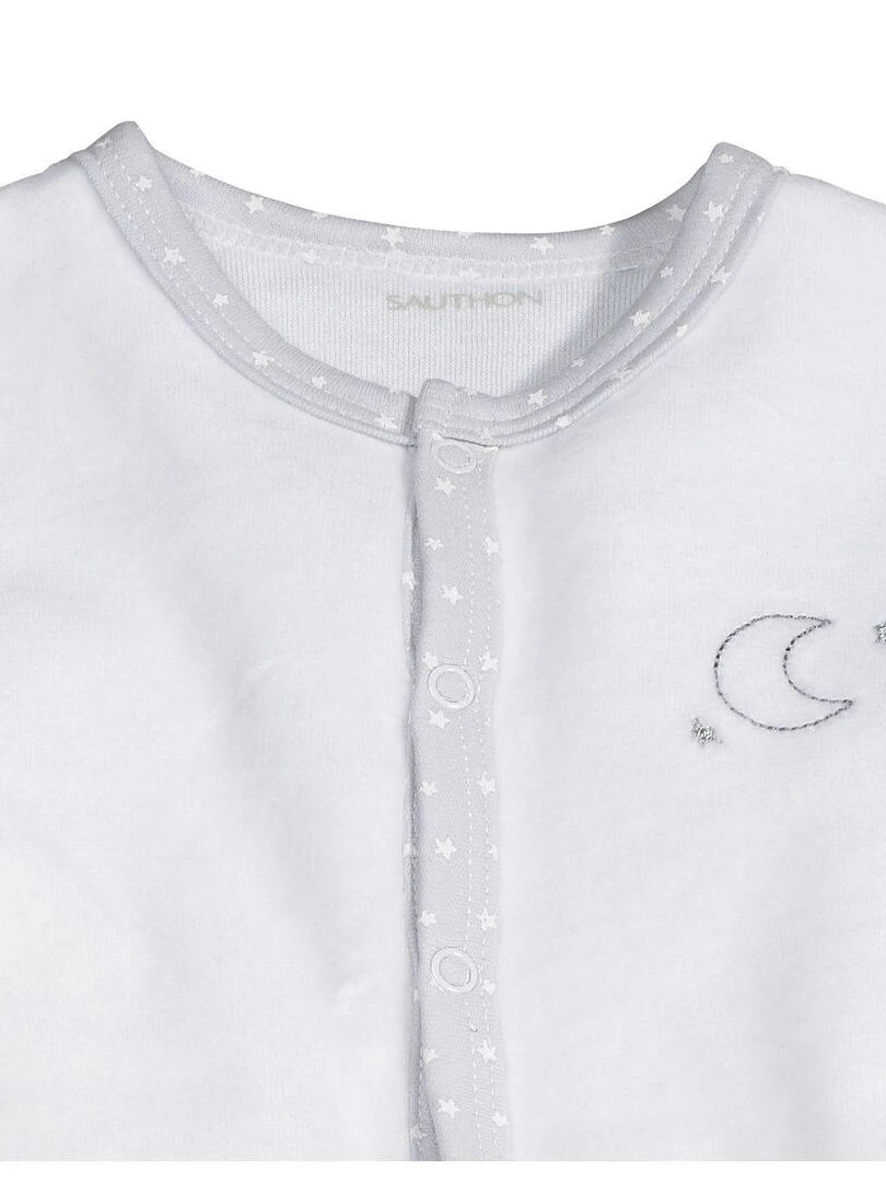 Pyjama bébé en velours à manches longues SAUTHON Blanc Gris clair