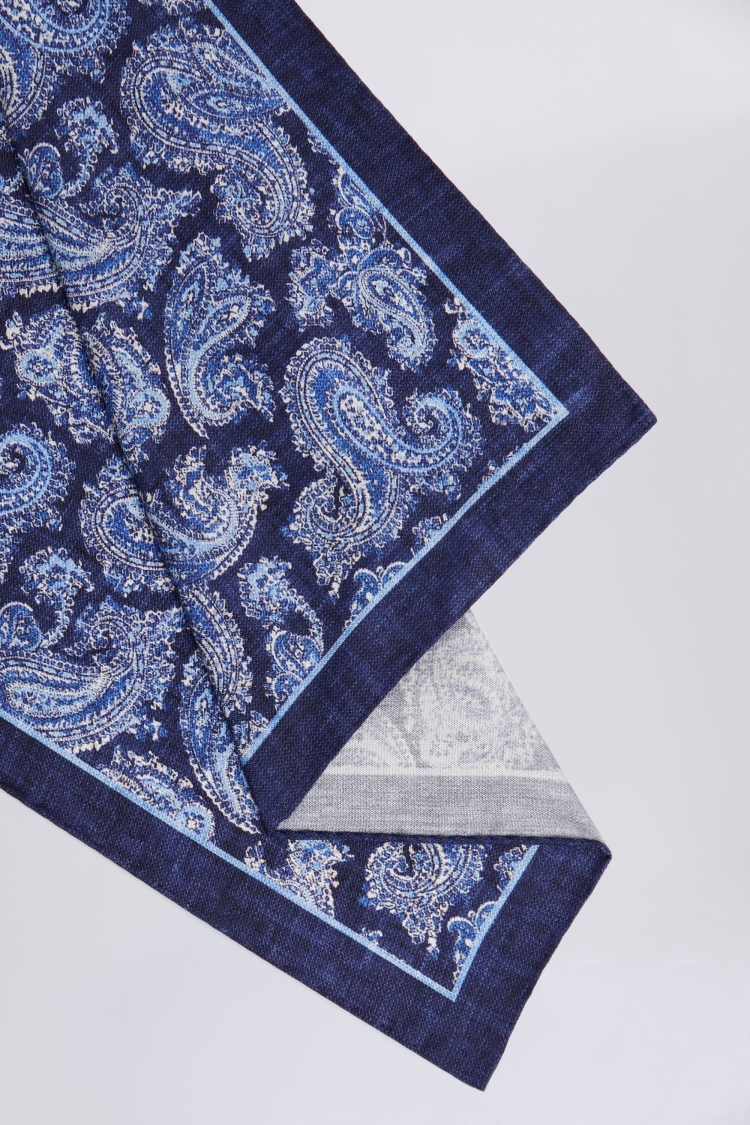 Bottinelli Navy & Blue Silk Paisley Pocket Square Buy Online at Moss