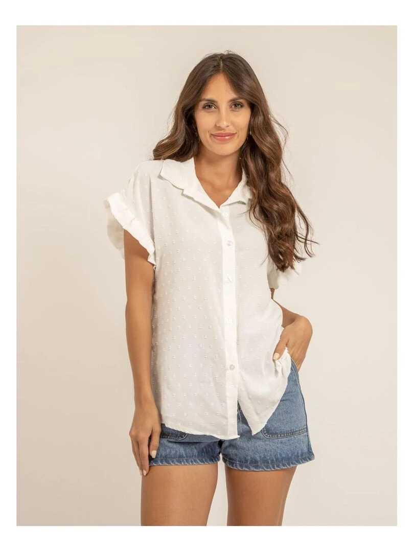 Chemise manches courtes plumetis OKAMIE Blanc