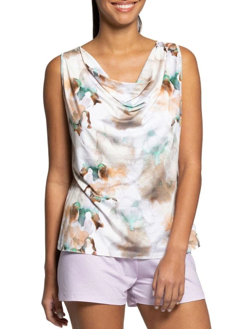 Ensemble pyjama short en lyocell et coton imprimé aquarelle Valeria Rose