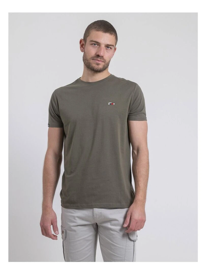 T shirt col rond pur coton NEROTEN Kaki
