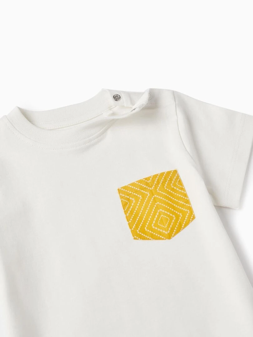 T shirt en coton avec poche pour bébé garçon manches courtes CÉRÉMONIE   Jaune foncé