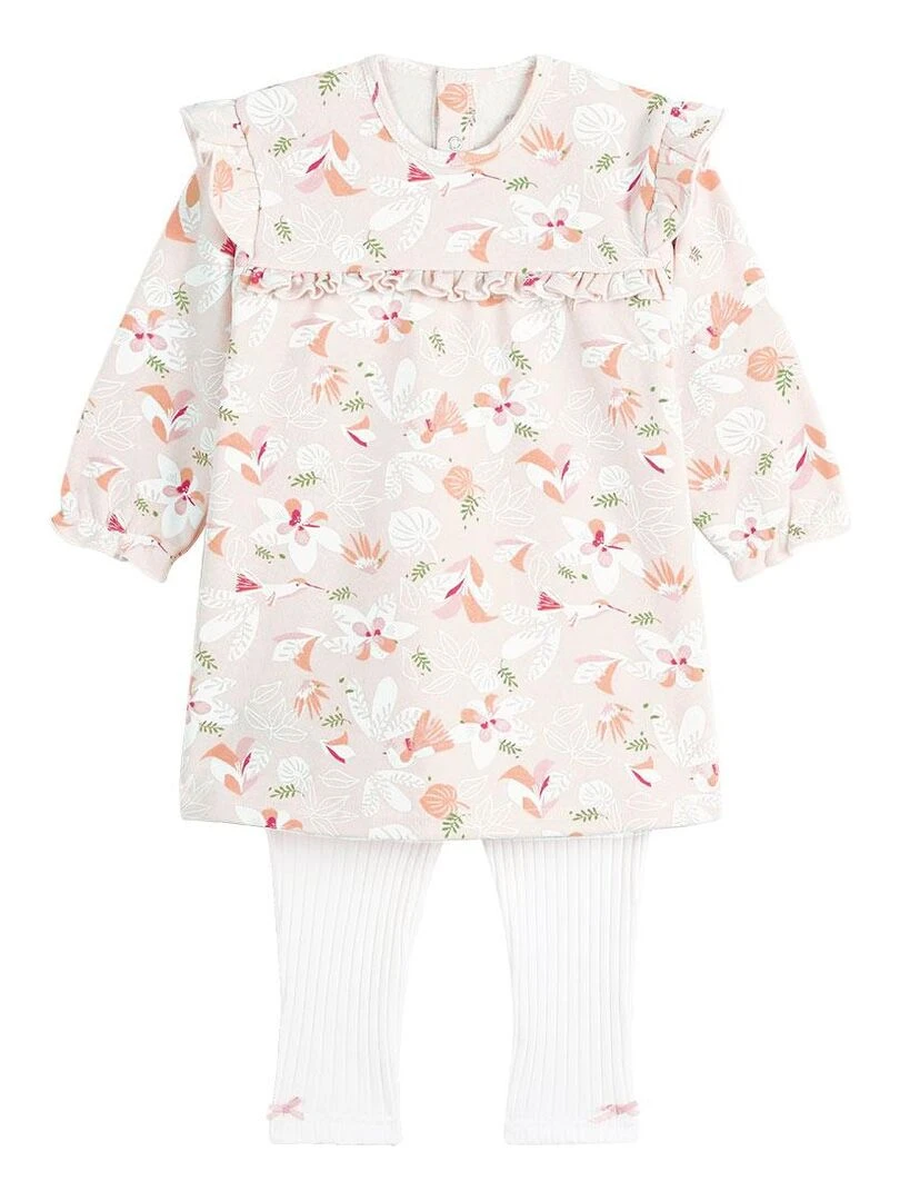 Ensemble bébé robe en molleton et legging Kalaoupe Rose