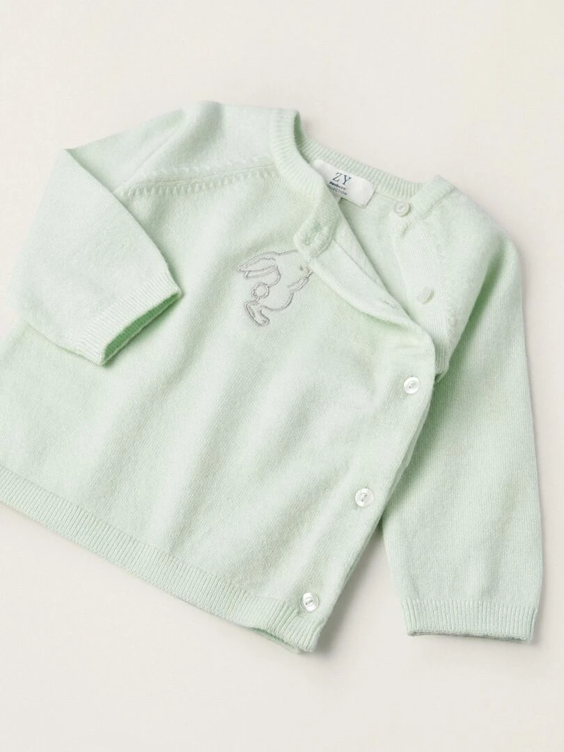 Manteau + Pantalon en Maille avec Pieds pour Nouveau Né 'Lapin'  EARLY BLOOM   Bleu clair