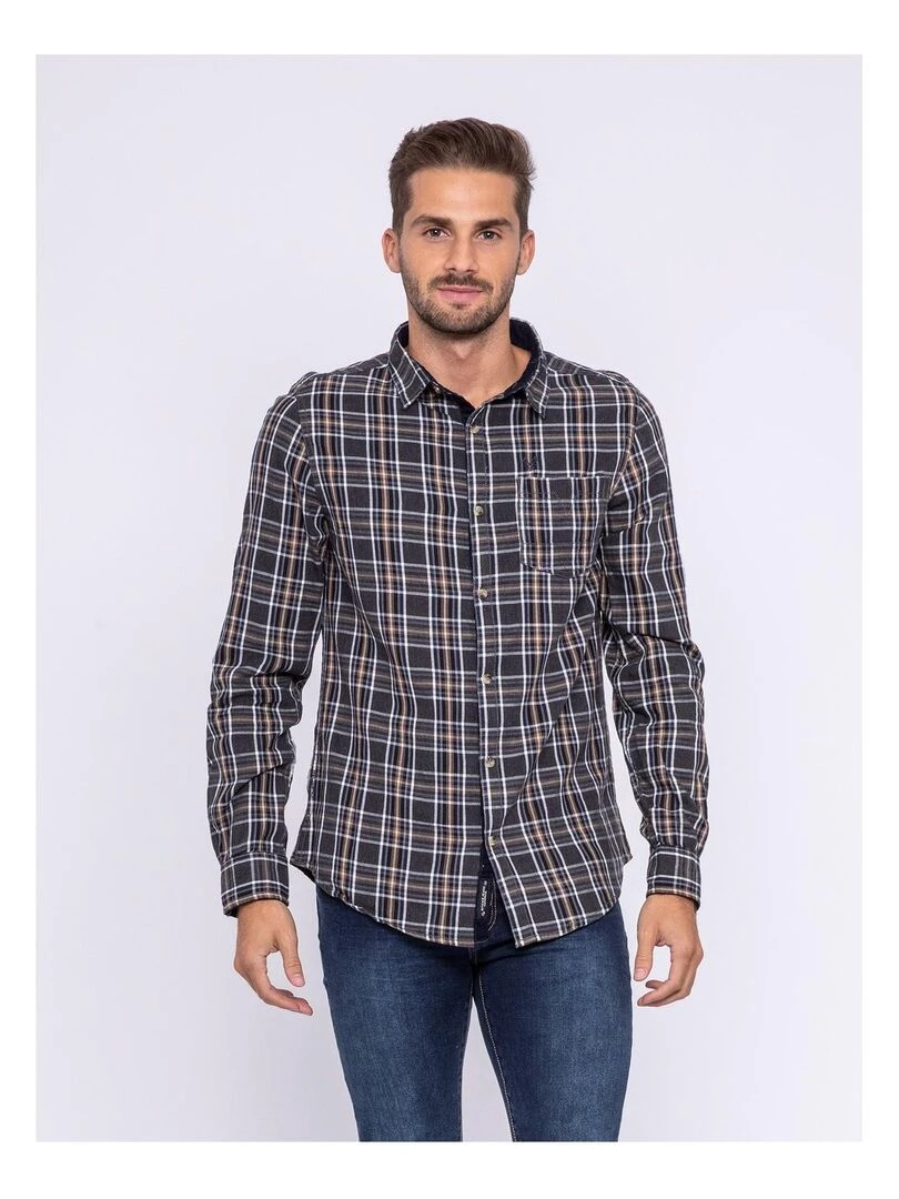 Chemise manches longues carreaux pur coton TILOUP Marron