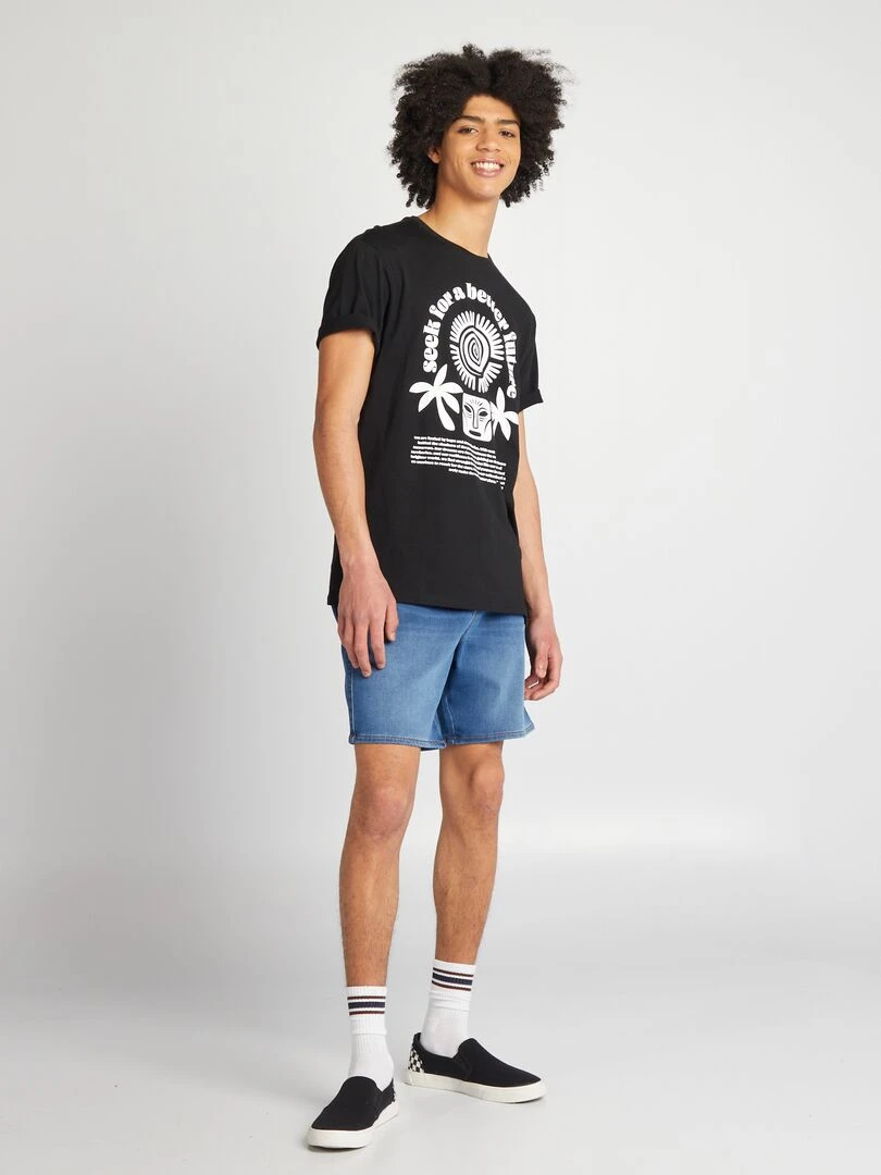 T shirt en jersey à col rond   Noir