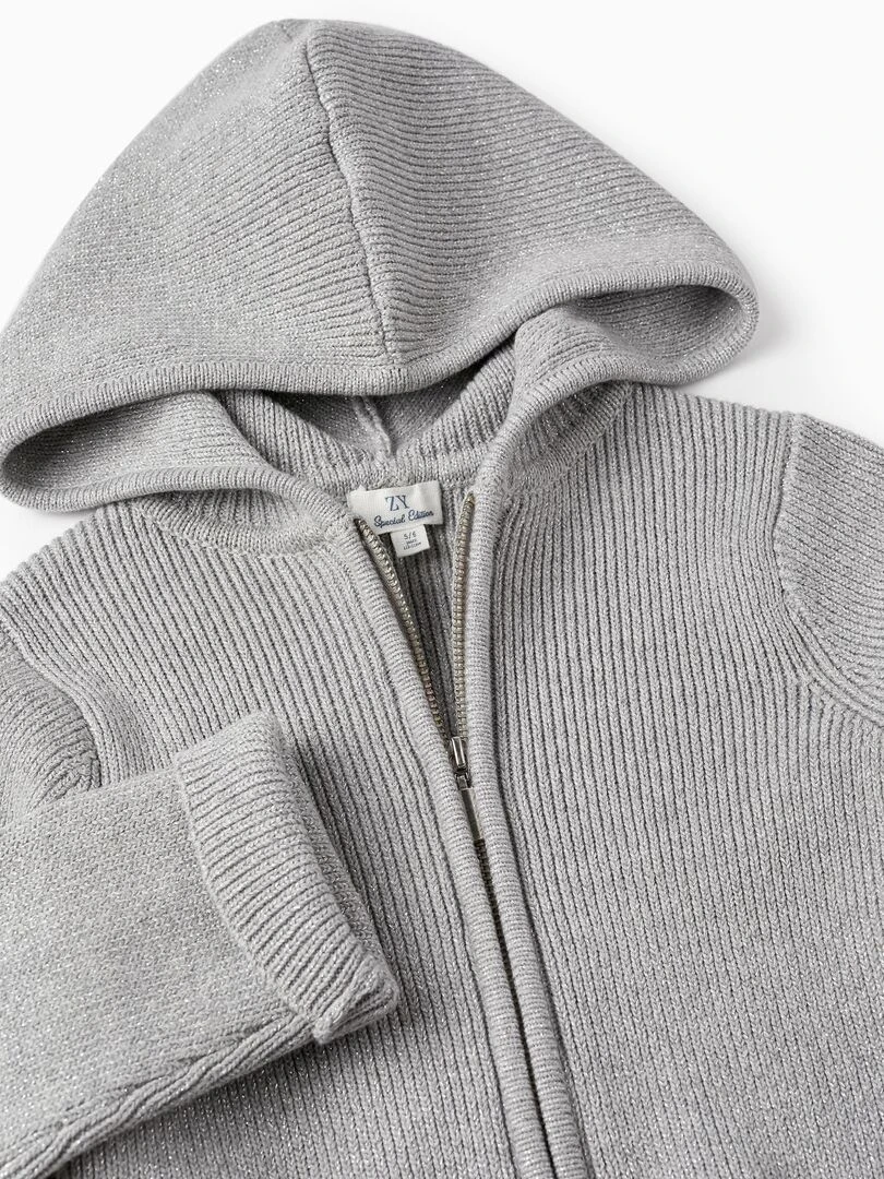 Manteau en Maille avec Fils Lurex et Capuche pour Fille  CÉRÉMONIE   Gris