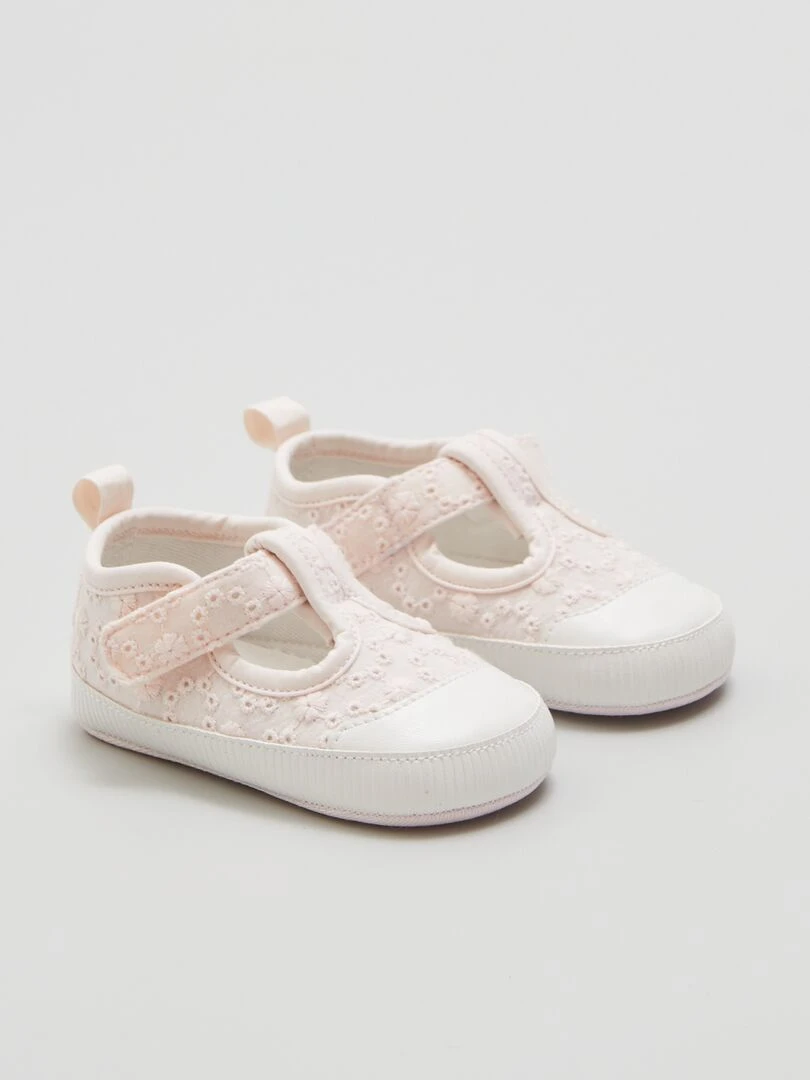 Baskets à bride en tissu ajouré Rose pâle