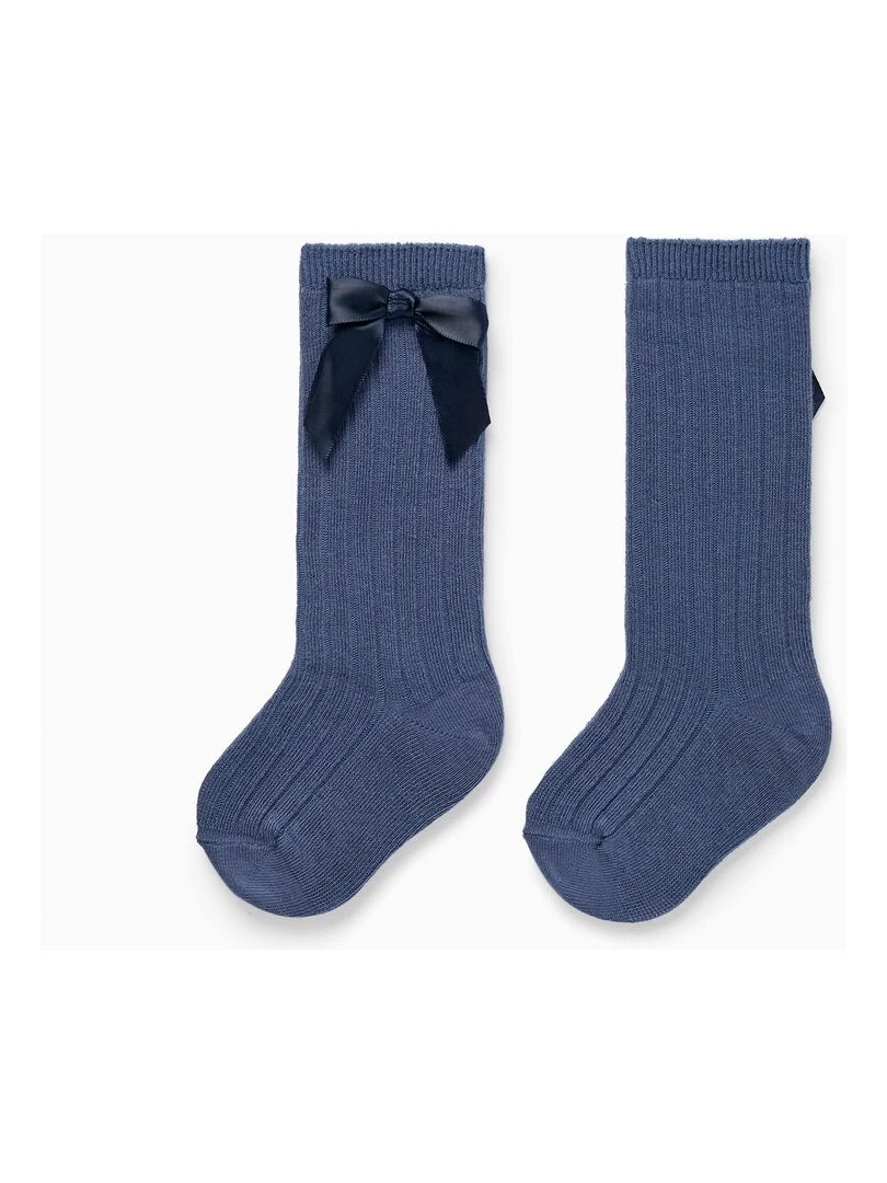 Chaussettes hautes côtelées avec nœud pour bébé fille ROYALS OFF DUTY Bleu