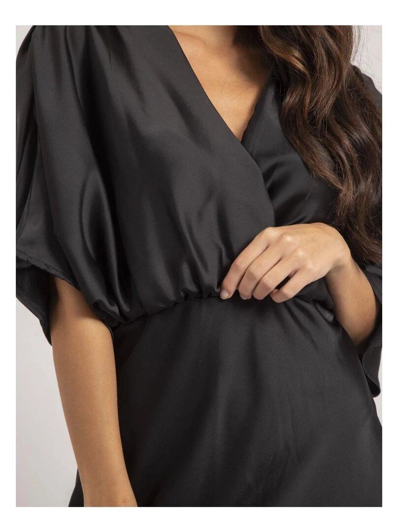 Robe courte portefeuille satin ILIZAN   Noir