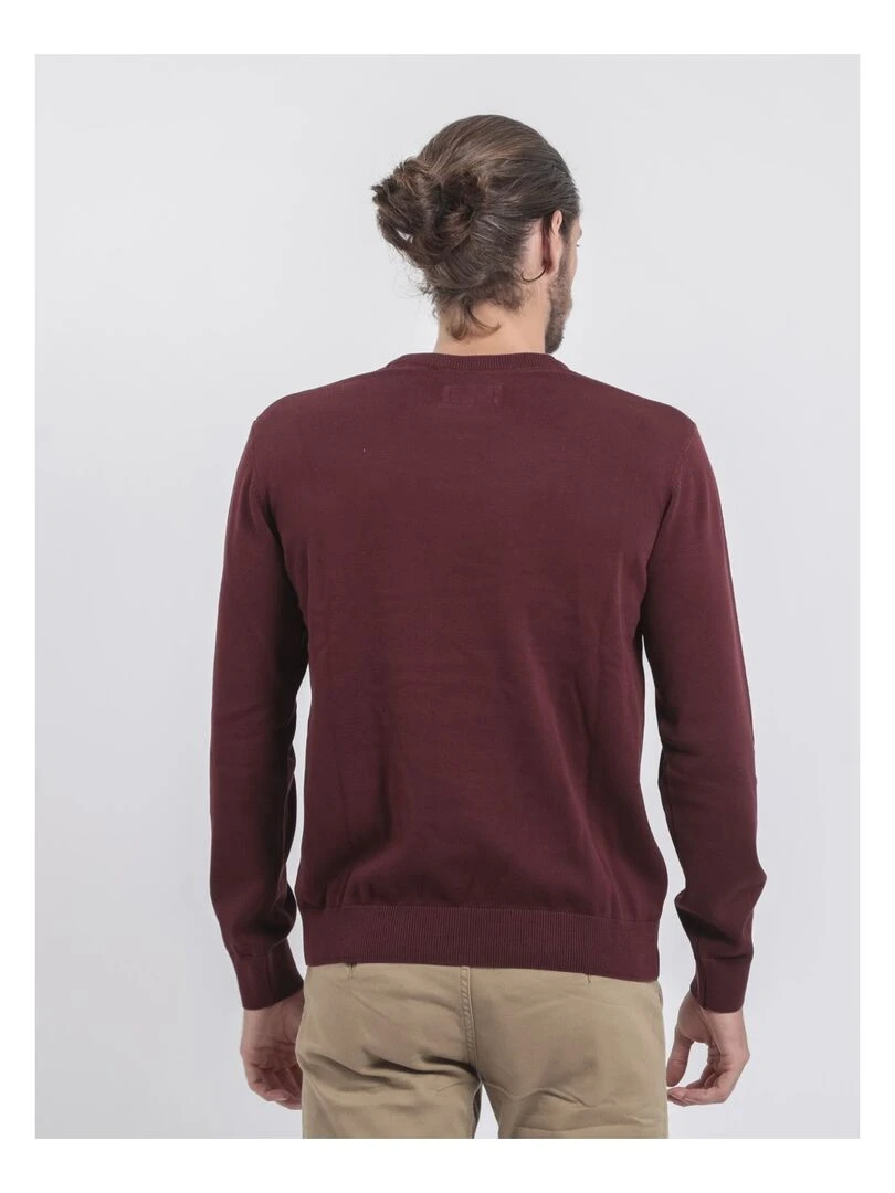 Pull col rond pur coton LADARKO Bordeaux