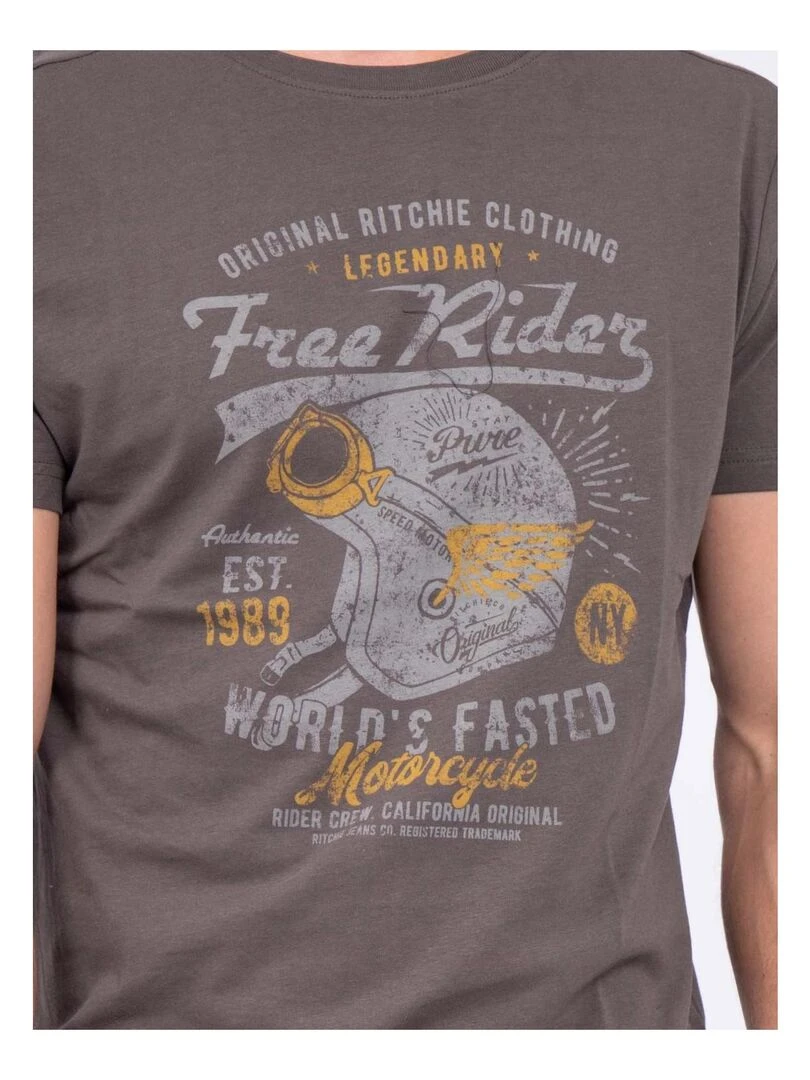 T shirt col rond pur coton JORDY   Kaki
