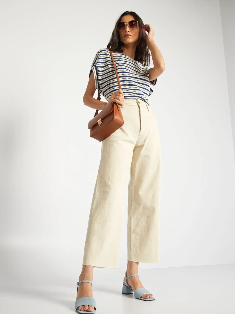 Jean wide leg à taile haute Beige