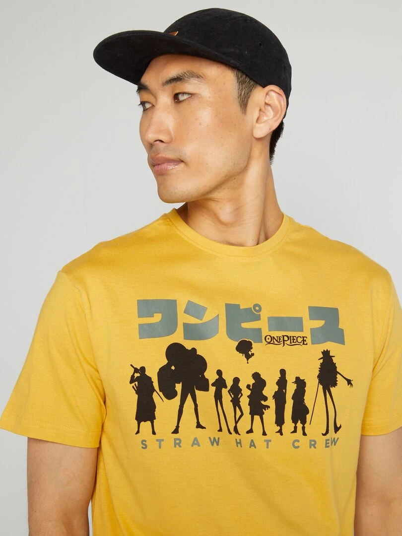 T shirt 'One Piece' à col rond avec imprimé jaune