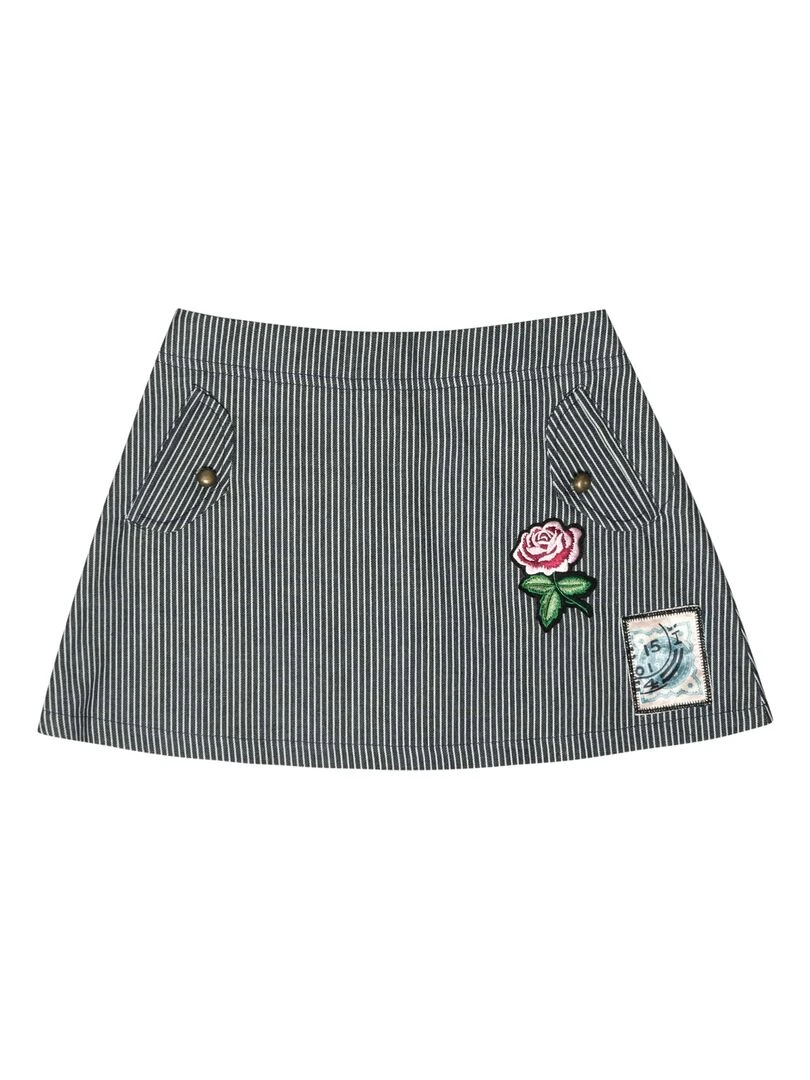 Jupe Courte en Jean Fille  Rayures Bleu Blanches  MINI SKA   'LA FAUTE A VOLTAIRE'   Bleu marine