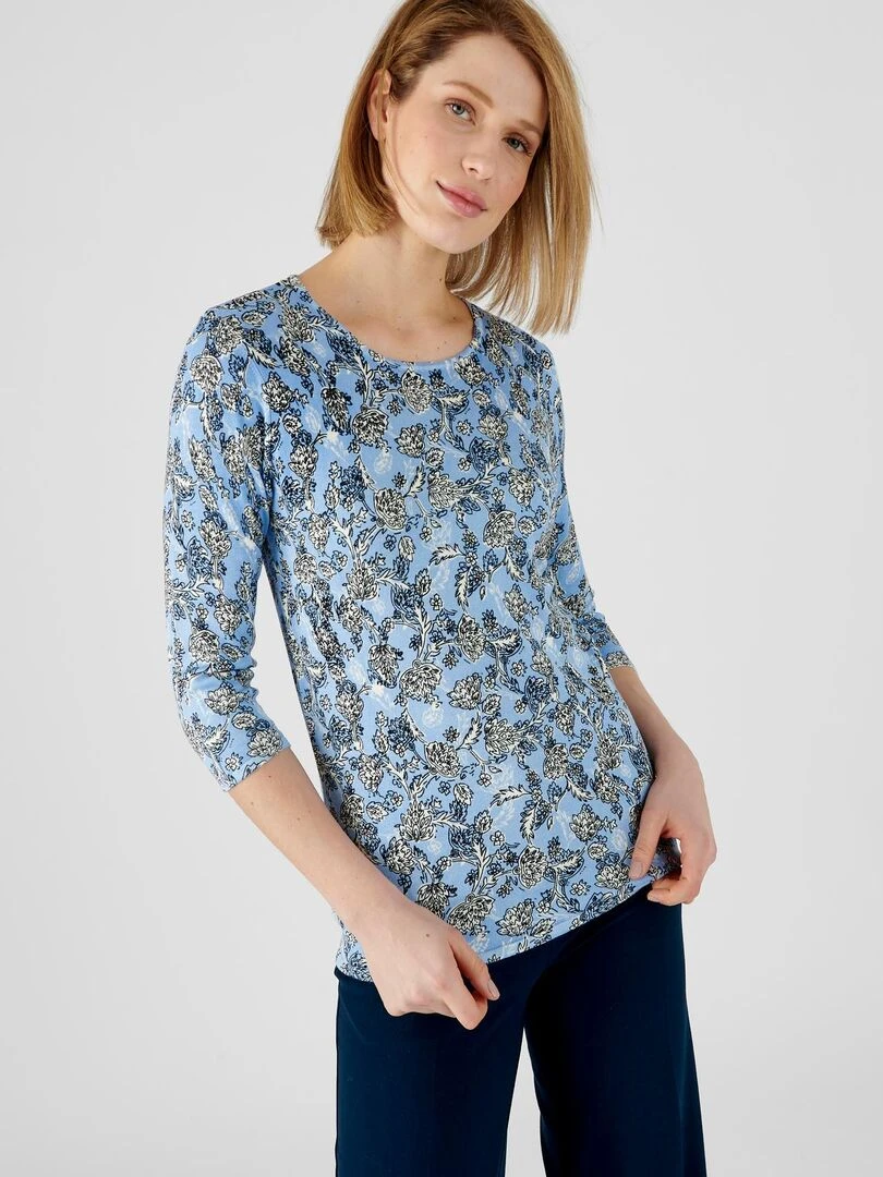 Pull maille fine manches 3/4   Damart   Bleu