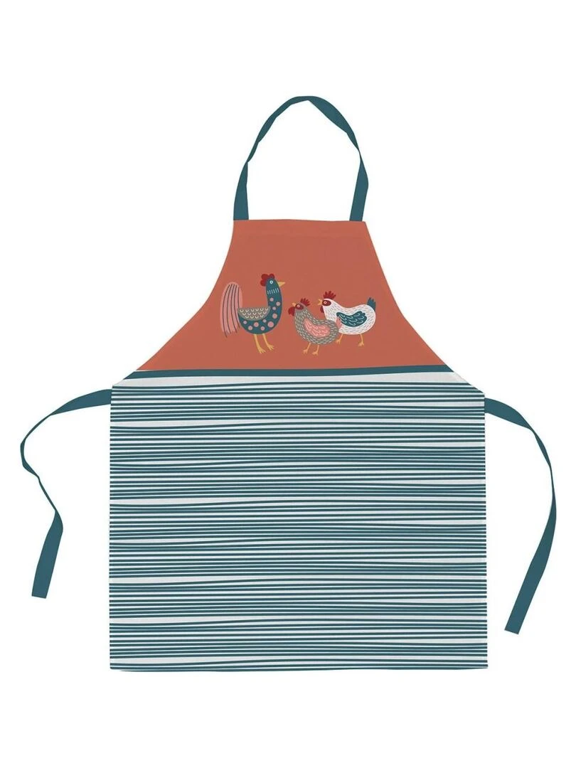 Tablier avec sangle ajustable 80x85 cm Poule ou Coq coton Orange