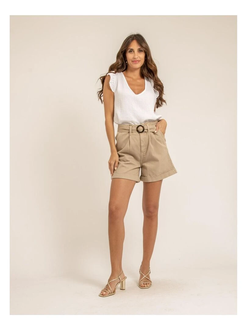Top gaze de coton FAMELIE   Blanc