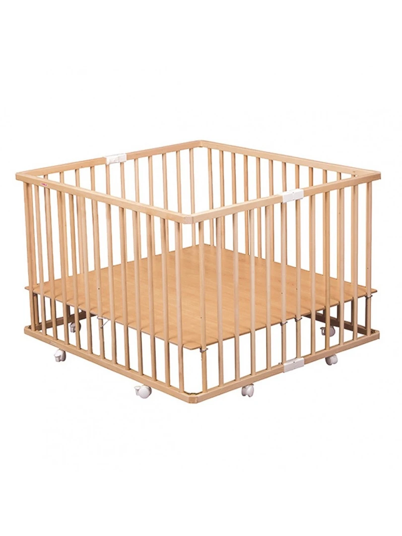 Combelle   Parc Bébé Carré Pliant Gaby   Bois Naturel Vernis  92x98x67cm   Marron