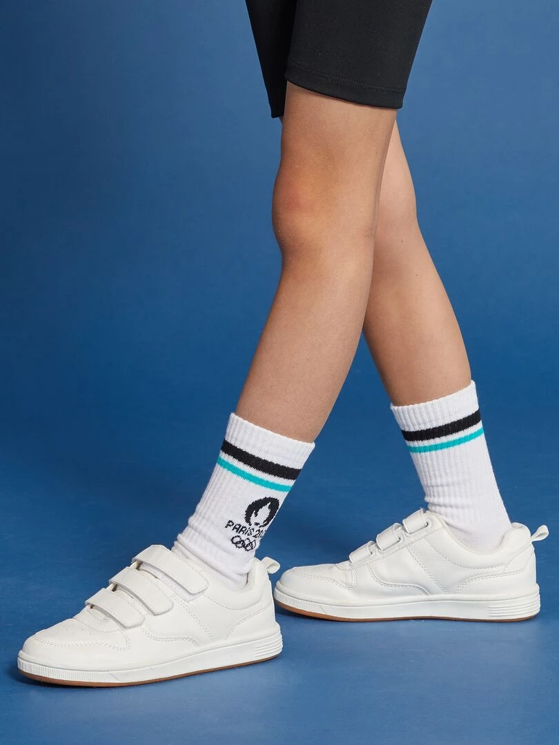 Lot de 2 chaussettes côtelées   Paris 2024   Blanc/violet