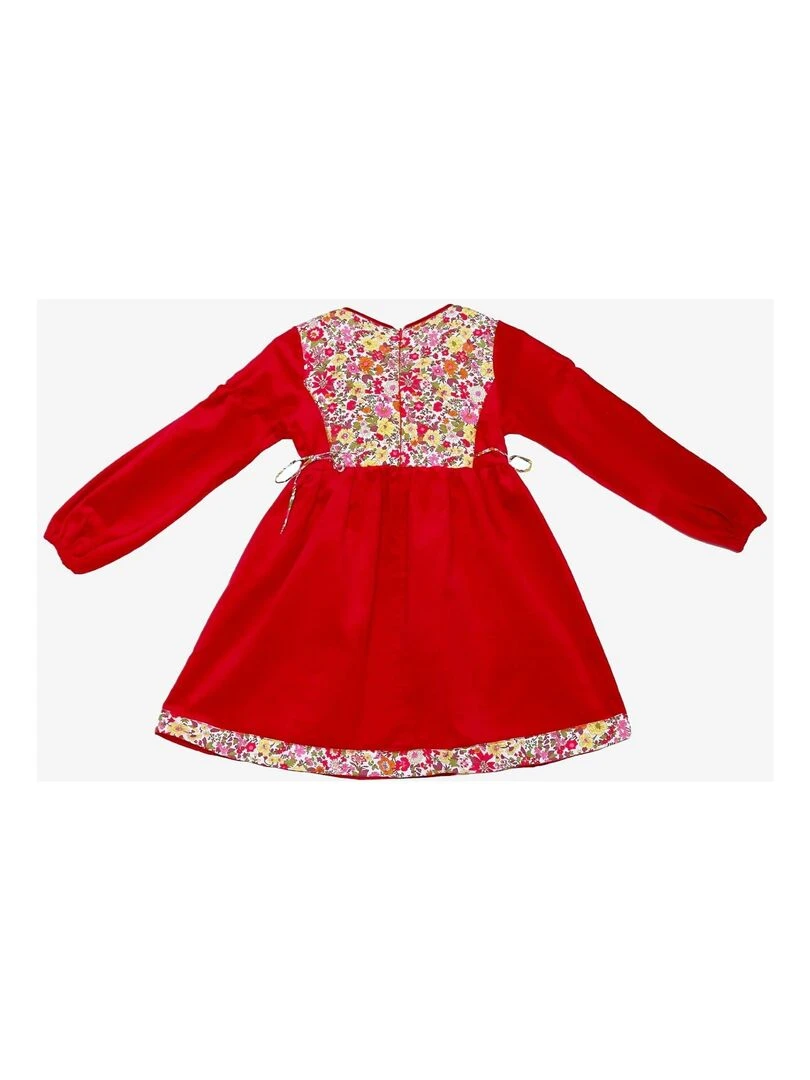 Robe de Noël Fille  Velours Rouge Fleuri Liberty Rouge  MARGOT   'LA FAUTE A VOLTAIRE'   Rouge