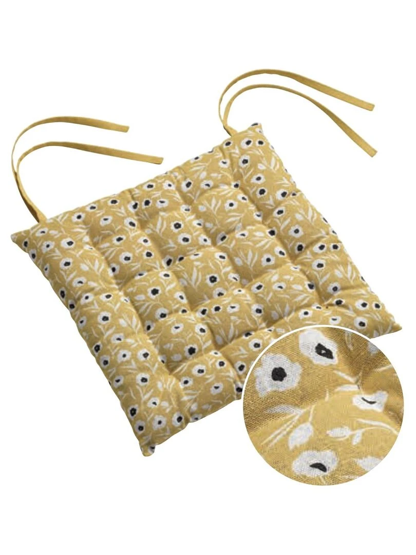 Galette de chaise matelassee Flo fleurie Jaune