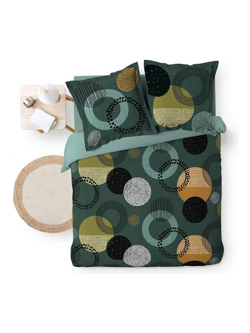 Housse de couette 260x240 Lunabella + 2 taies coton 42 fils   Vert