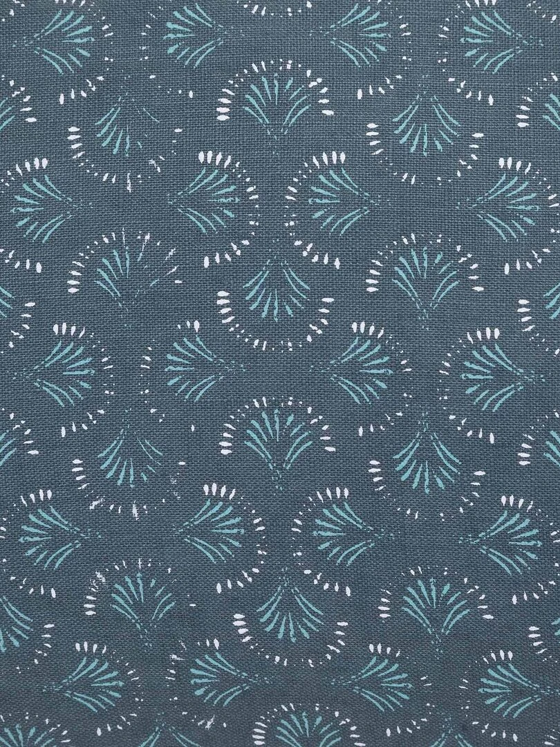 Coussin imprimé en lin   Bleu canard