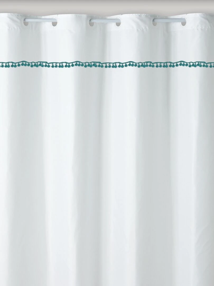 Guy Levasseur Rideau de douche uni blanc pompons 180x200cm Bleu