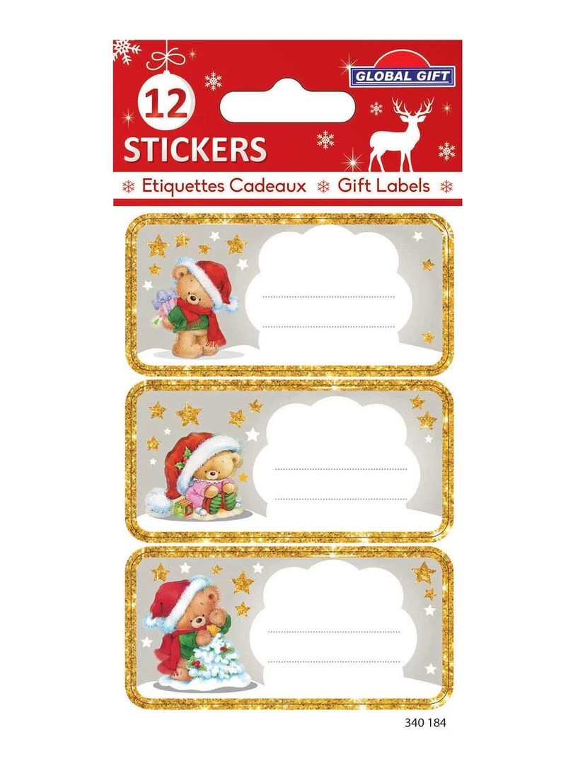 12 étiquettes adhésives de Noël Oursons de Noël N/A