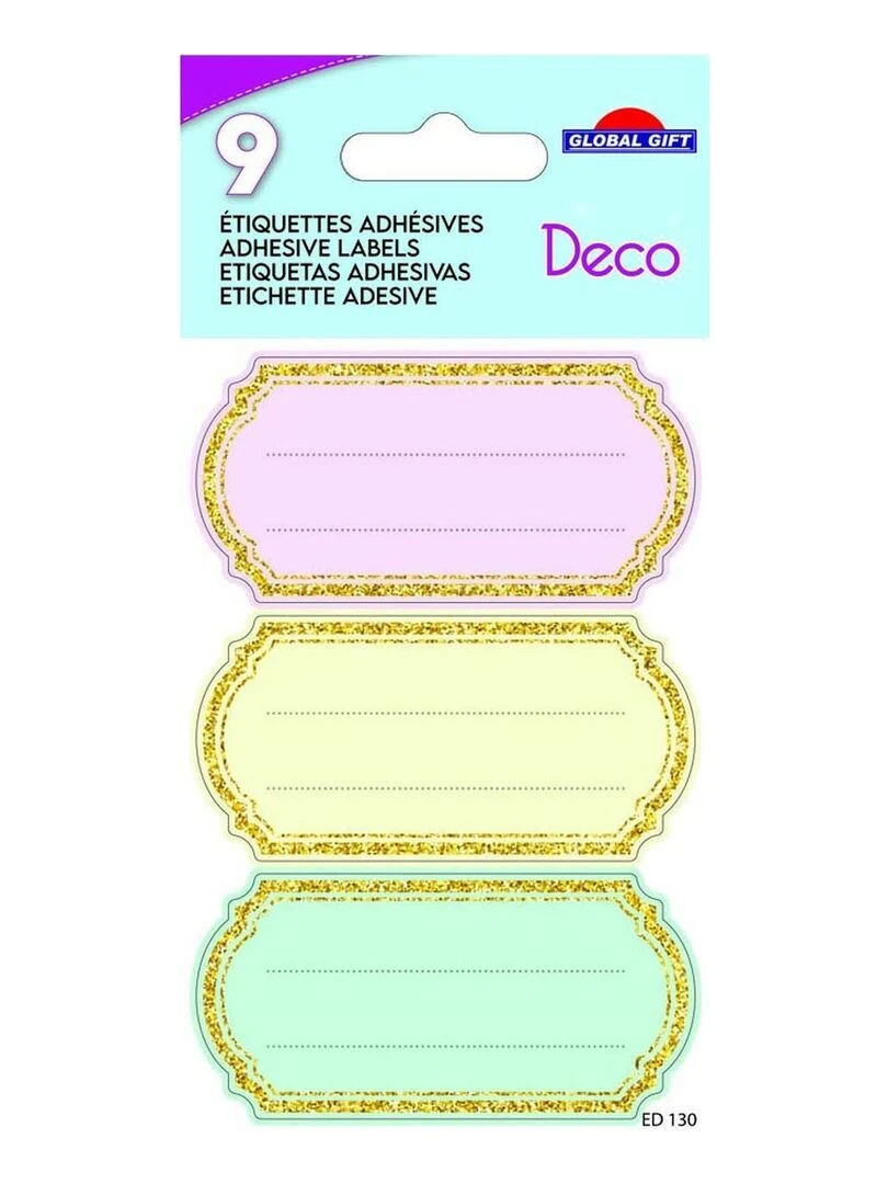 9 étiquettes adhésives scolaires Vintage Pastel Paillettes dorées N/A