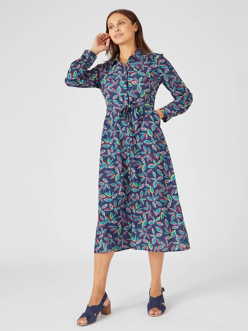 Robe chemisier crêpe reliéfé Damart Bleu marine