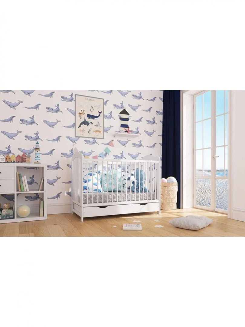 Lit bébé évolutif avec tiroir   CHIARA   120x60 cm   Blanc