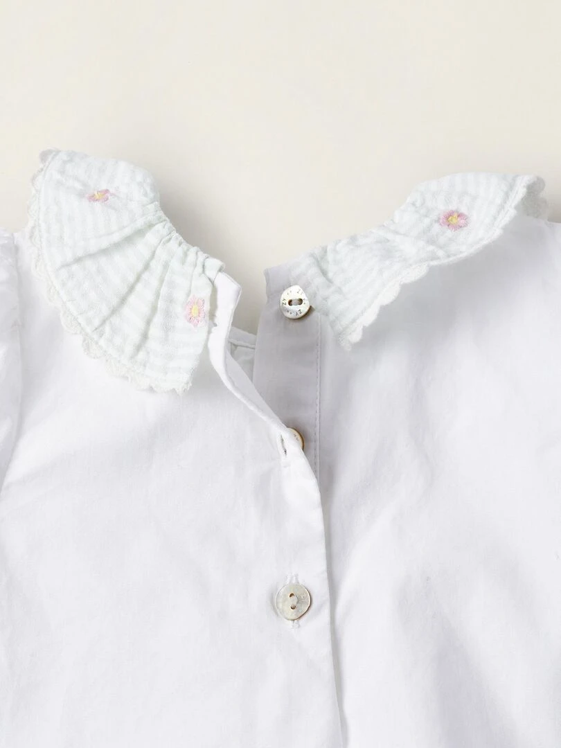 Blouse + Bloomer pour Nouveau née 'Fleurs et Rayures'   Blanc