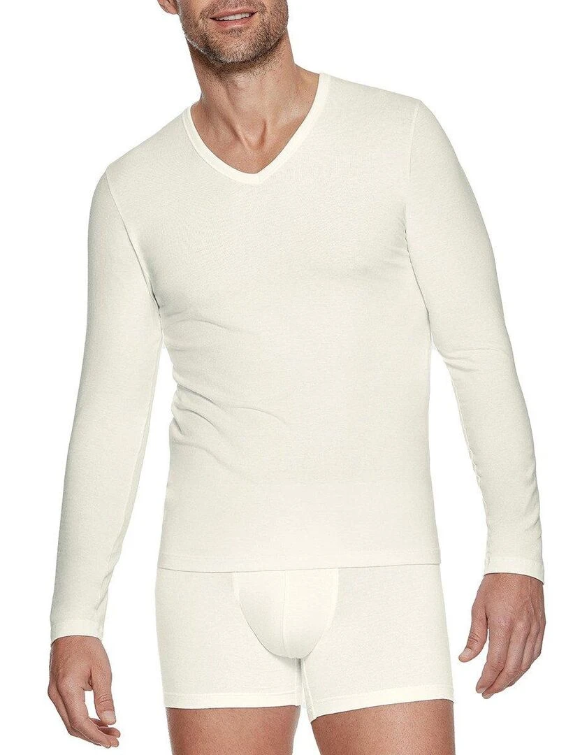 T shirt seconde peau manche longue laine et lyocell Premium Wool Blanc