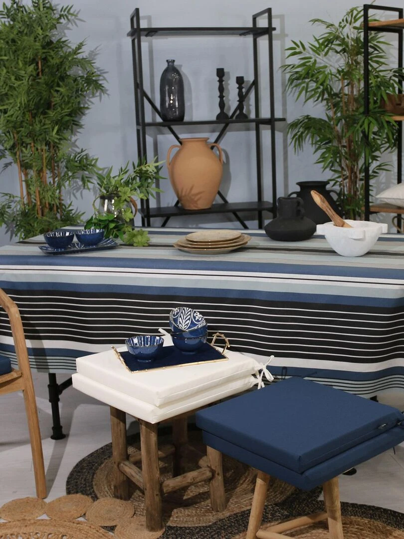 Nappe enduite à rayures   Bleu marine