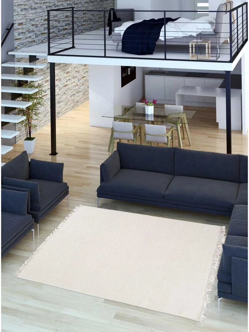 Tapis salon tissé main en laine RAINBOW Care&Fair   Blanc