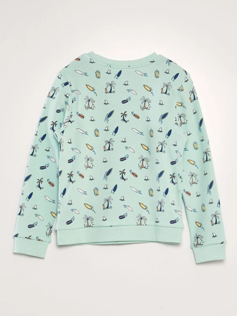 Sweat imprimé en french terry Bleu vert