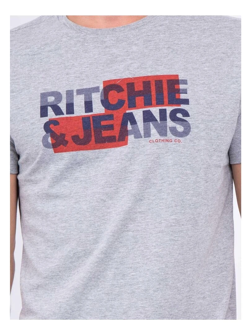 T shirt col rond pur coton JALTAZAR   Gris chiné