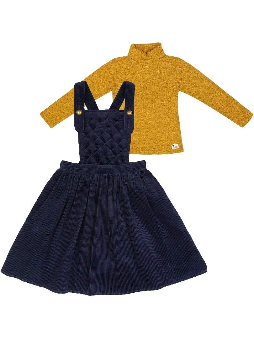 Ensemble Robe Salopette Bleu & Pull Col Roulé Jaune 'LA FAUTE A VOLTAIRE' Multicolore