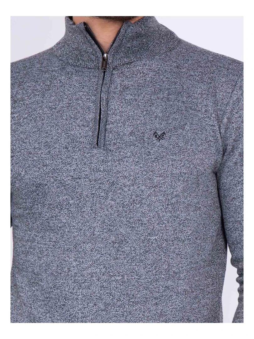 Pull col montant zippé LARKO   Gris chiné