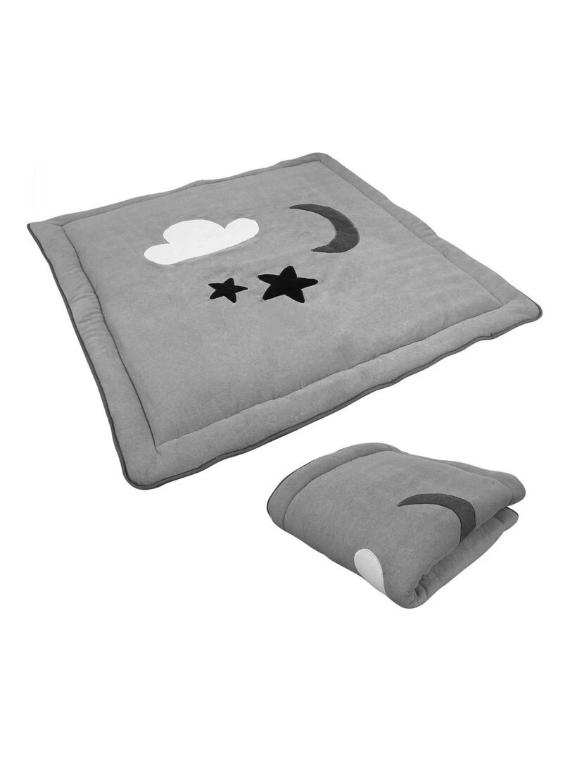 Tapis de jeu de sol d'éveil ou de parc bébé enfant molletonné Monsieur Bébé Gris