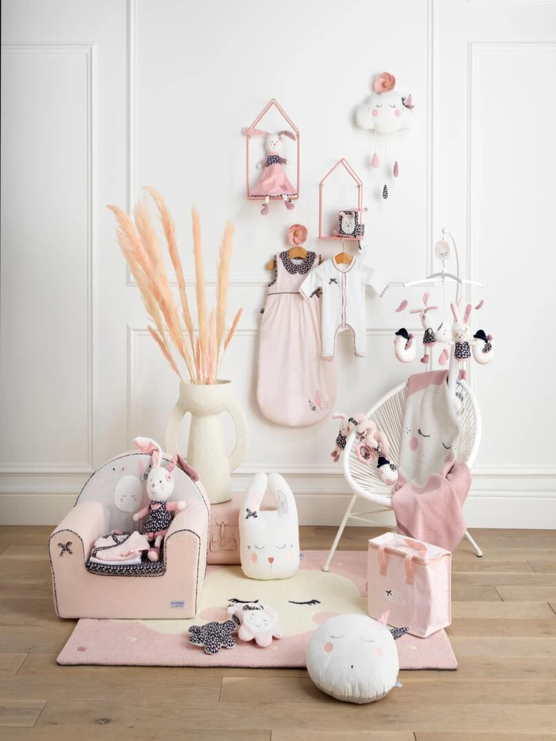 Attache tétine bébé en velours fleur SAUTHON Blanc