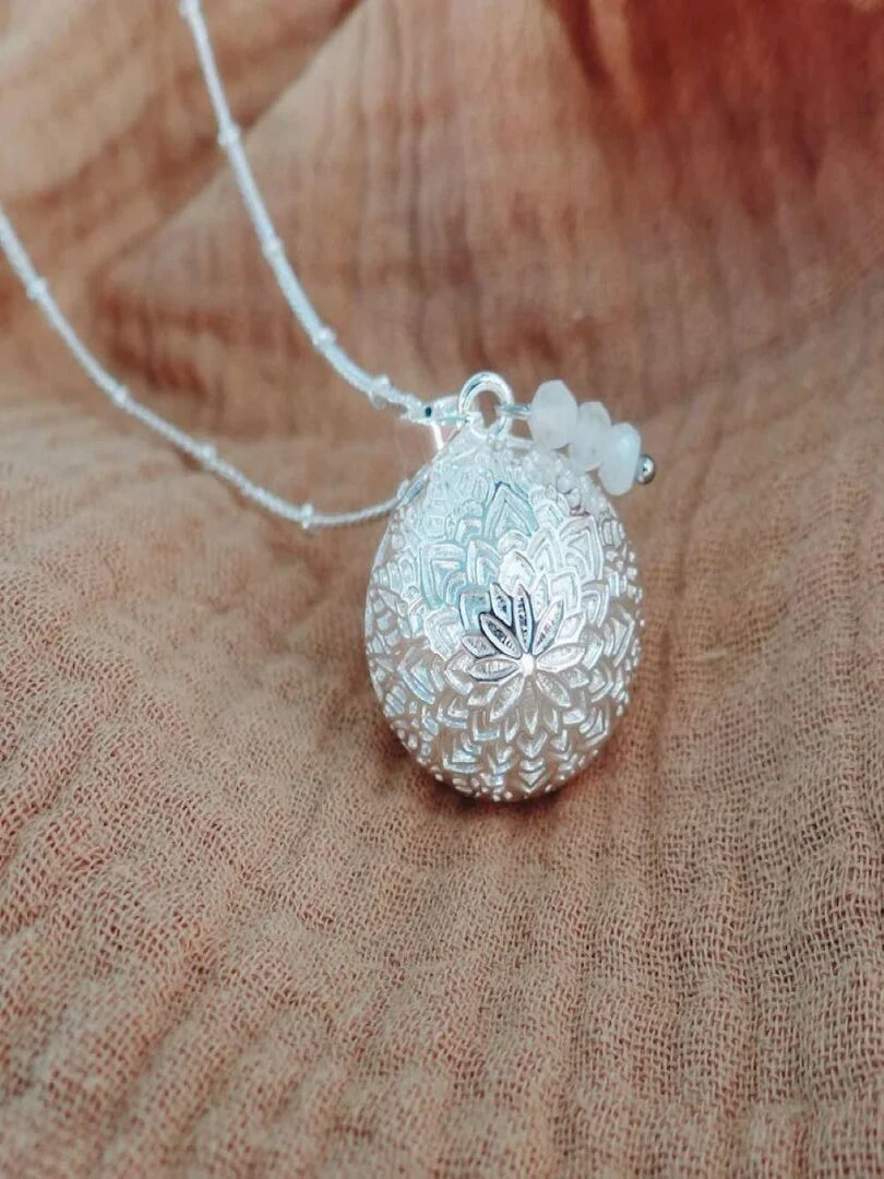 Bola de grossesse Mandala Argent Pierre de Lune   Argent