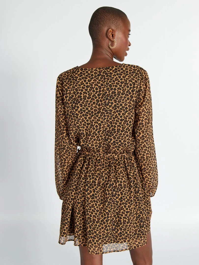 Robe à motif avec ceinture à nouer   Beige