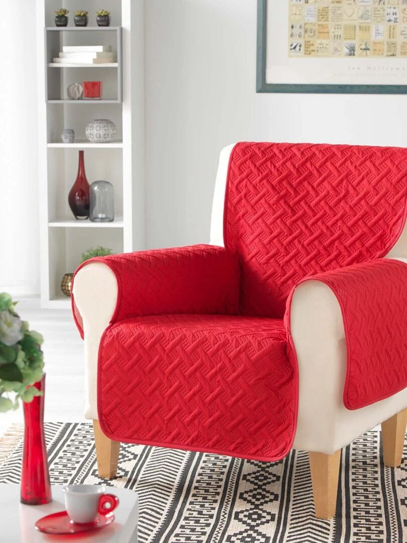 Protège fauteuil matelassé uni Lounge rouge Rouge